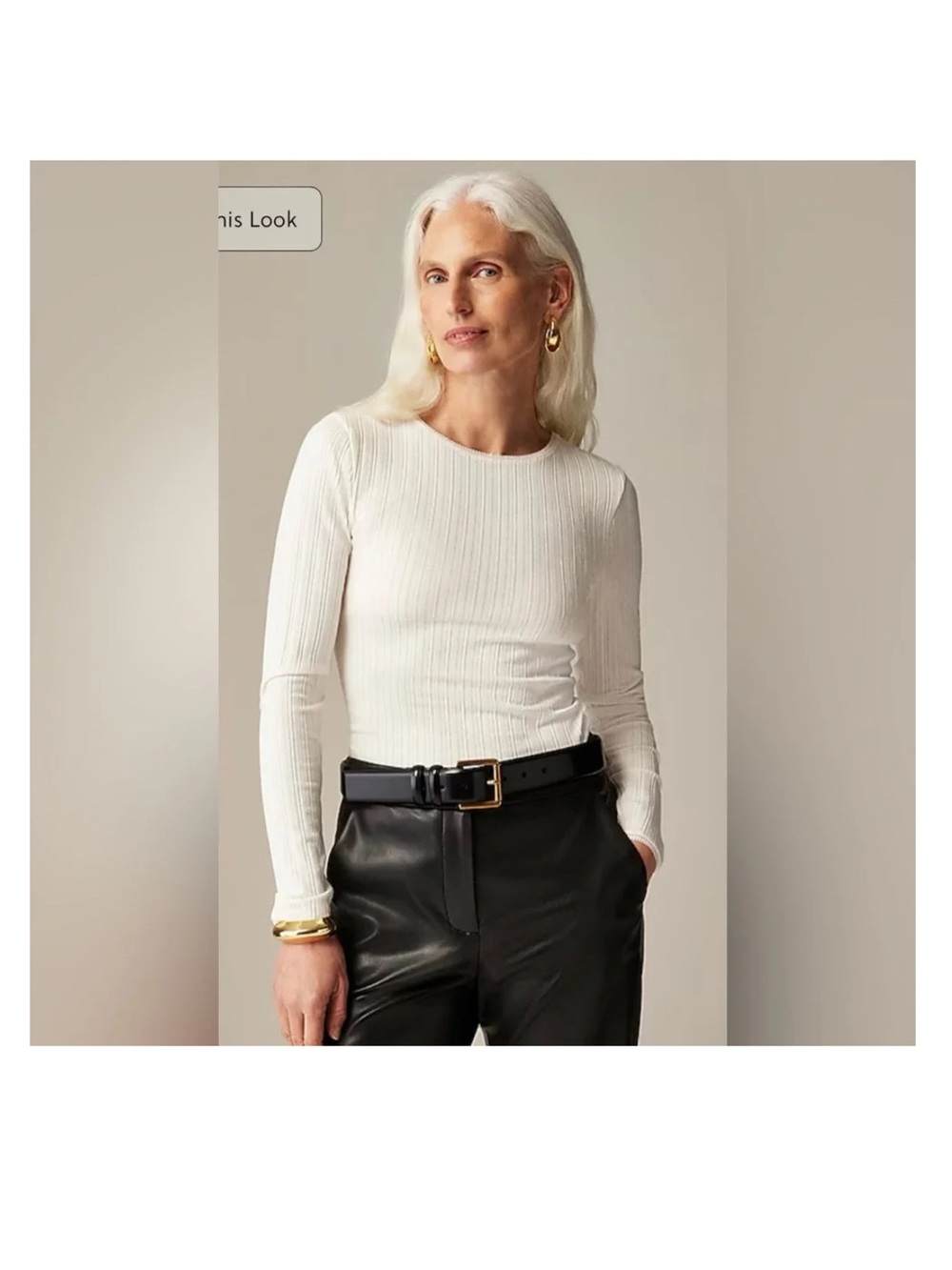 J. Crew Pointelle Ribbed Long Sleeve Crewneck Top - Ivory